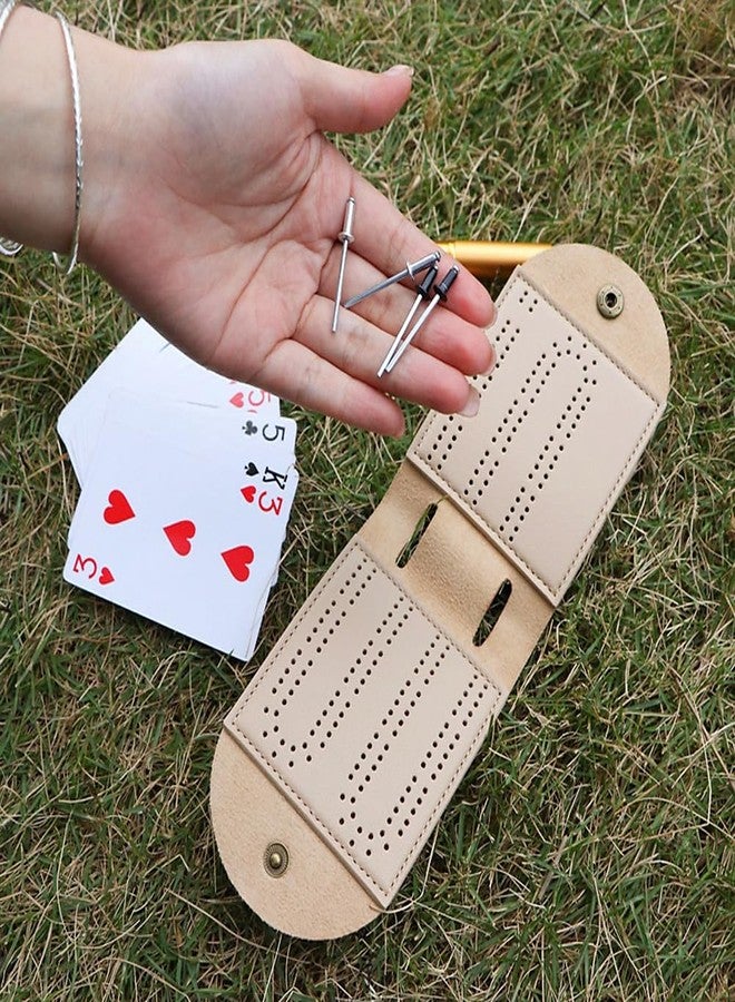 AKV Travel Cribbage Board Game Set, Portable Cribbage Boards Unique 2 Track Cribbage Board, Foldable PU Mini Cribbage Board with 4 Cribbage Pegs, Folded:3.14x4.92in,After Unfolding L:10.31in (1Pcs) - Image 4